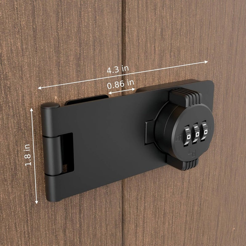 RETRIN Keyless Combination Lock 3-Digit Combination Lock for Doors Twist Knob Hasp Latch Lock with Password Code Zinc Alloy Door Latch for Kitchen Drawers, Cabinets, Cupboard (Black) - Image 2